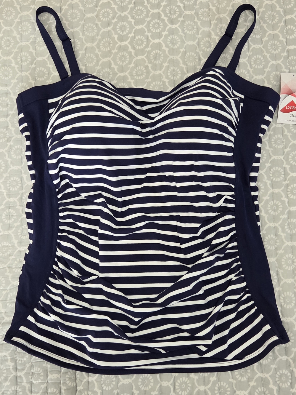 Lands' End Bandeau Tankini Swim Top - Deep Sea/Media Stripe